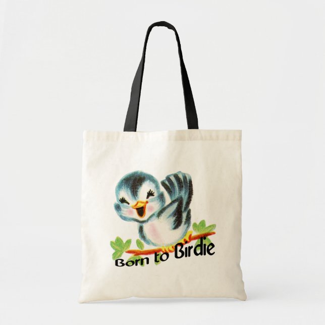Cute Little Retro Bird Born to Birdie Golfers Gift Tote Bag (Front)