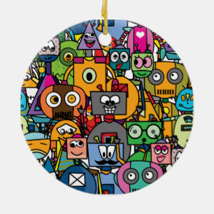Cute little robots pattern ceramic tree decoration
