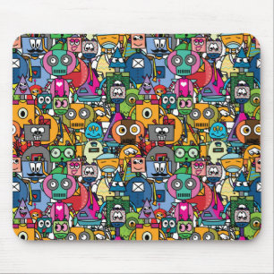 Cute little robots pattern mouse mat