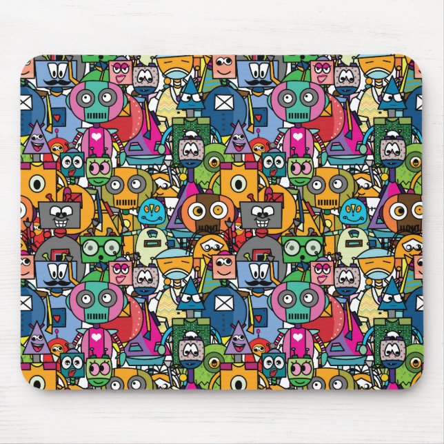 Cute little robots pattern mouse mat (Front)