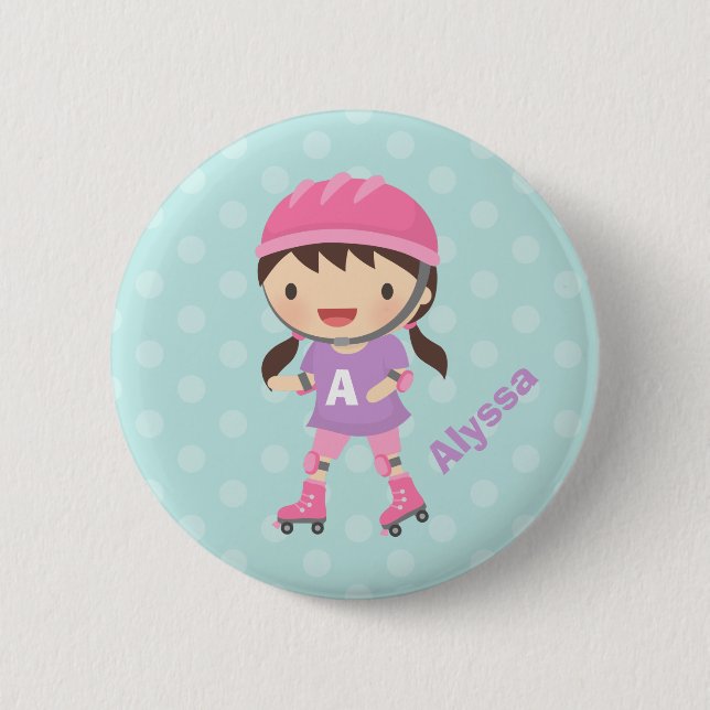 Cute Little Roller Skater Girl For Girls 6 Cm Round Badge (Front)
