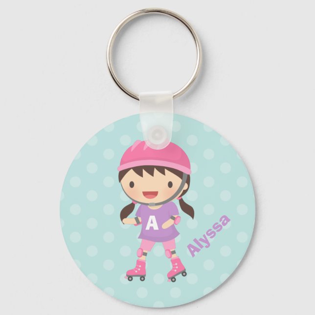 Cute Little Roller Skater Girl For Girls Key Ring (Front)