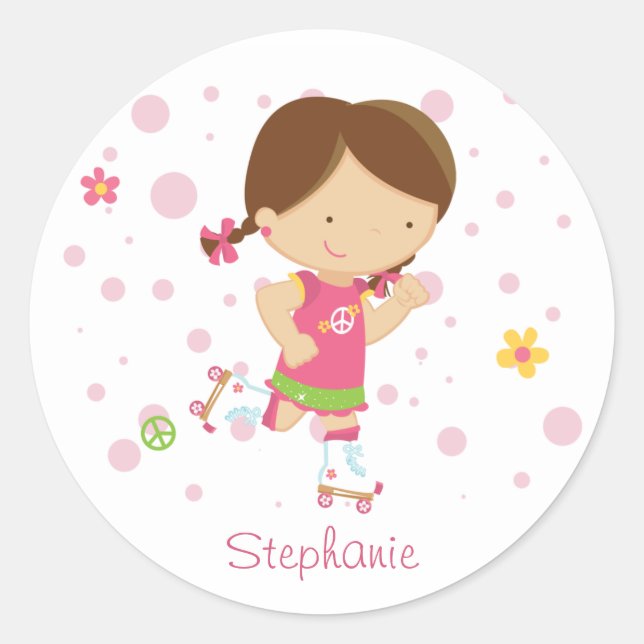 Cute little rollerskater girl personalised sticker (Front)