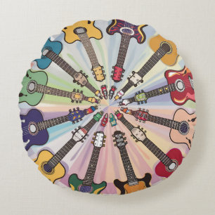 Cute Little Round Circle of Guitars Cushion