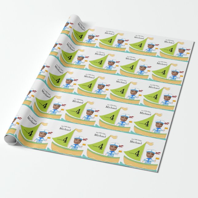 Cute Little Sailor Nautical Boys Fun Fab Birthday Wrapping Paper (Unrolled)