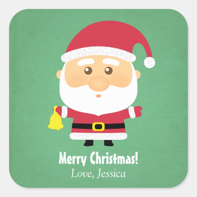 Cute Little Santa Claus Christmas Cheer Square Sticker (Front)