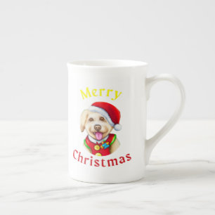 Cute Little Santa Pup Happy Christmas Bone China Mug