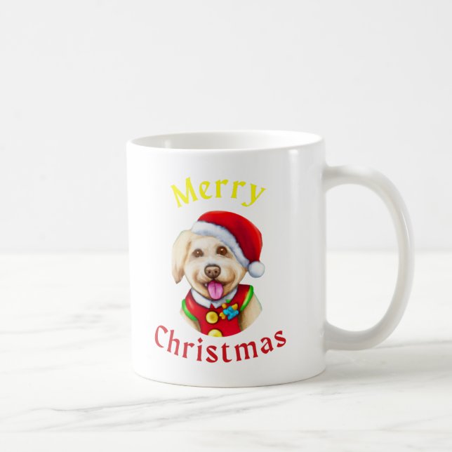 Cute Little Santa Pup Happy Christmas Coffee Mug (Right)