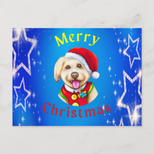 Cute Little Santa Pup Happy Christmas Holiday Postcard