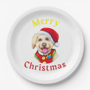 Cute Little Santa Pup Happy Christmas Paper Plate