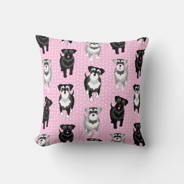 Cute Little Schnauzers Pink Retro Style Cushion (Front)