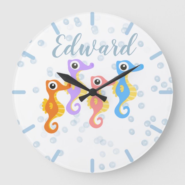 Cute Little Seahorses  Large Clock (Front)