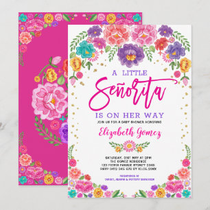 Cute Little Senorita Fiesta Flowers Baby Shower Invitation