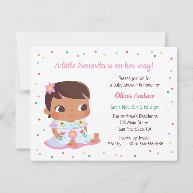 Cute Little Senorita Girl Fiesta Baby Shower Invitation (Front)