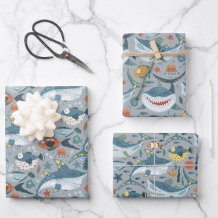Cute Little Shark Under The Sea Birthday Boy Wrapping Paper Sheet