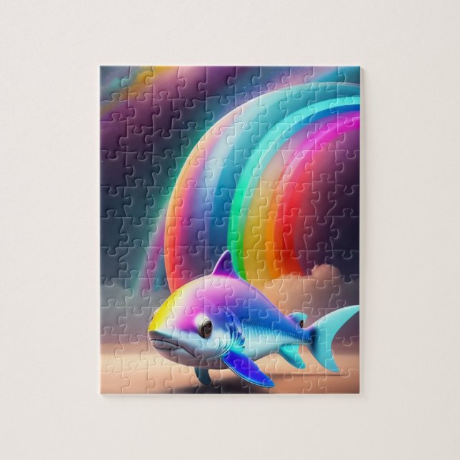 Cute Little Shark With Rainbow Jigsaw Puzzle (Vertical)