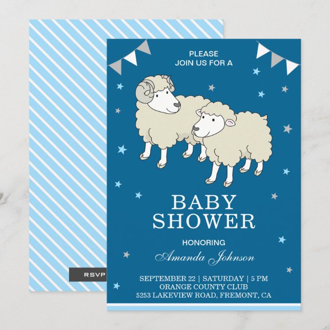 Cute Little Sheep and Lamb Baby Shower Invitation (Front/Back)