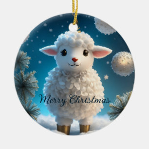 Cute Little Sheep Lamb Religious Christmas Ceramic Tree Decoration