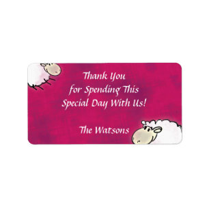 cute little sheep on dark pink label