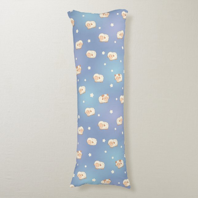 Cute Little Sheep Pattern on Blue Body Cushion (Front Vertical)