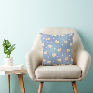 Cute Little Sheep Pattern on Blue Cushion