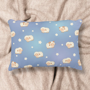 Cute Little Sheep Pattern on Blue Decorative Cushion