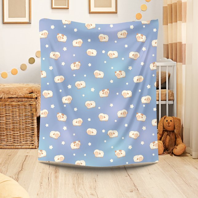 Cute Little Sheep Pattern on Blue Fleece Blanket (Creator Uploaded)
