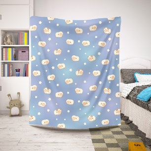 Cute Little Sheep Pattern on Blue Sherpa Blanket