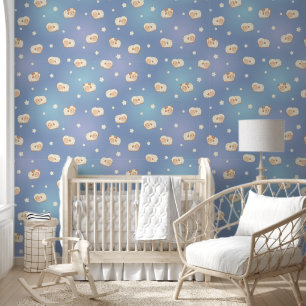 Cute Little Sheep Pattern on Blue Wallpaper