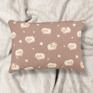 Cute Little Sheep Pattern on Brown Decorative Cushion