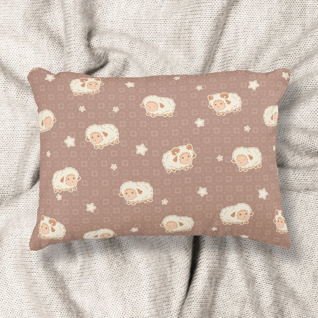 Cute Little Sheep Pattern on Brown Decorative Cushion (Creator Uploaded)