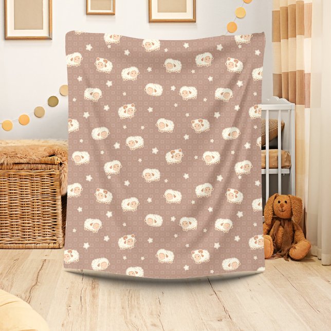 Cute Little Sheep Pattern on Brown Fleece Blanket (Creator Uploaded)