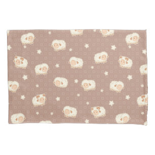 Cute Little Sheep Pattern on Brown Pillowcase