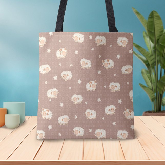 Cute Little Sheep Pattern on Brown Tote Bag (Creator Uploaded)
