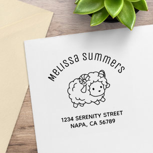 Cute Little Sheep Ram Aries Arch Address Rubber Stamp