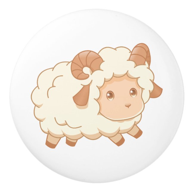 Cute Little Sheep Ram Ceramic Knob (Front)