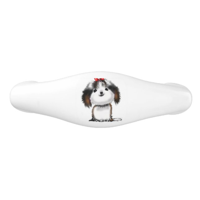 Cute Little Shih Tzu Puppy Illustration Ceramic Drawer Pull (Front)
