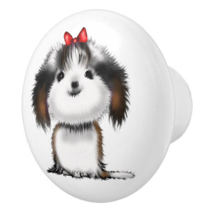 Cute Little Shih Tzu Puppy Illustration Ceramic Knob