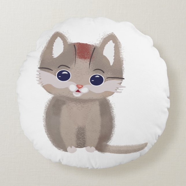 Cute little simplistic kitten round cushion (Front)