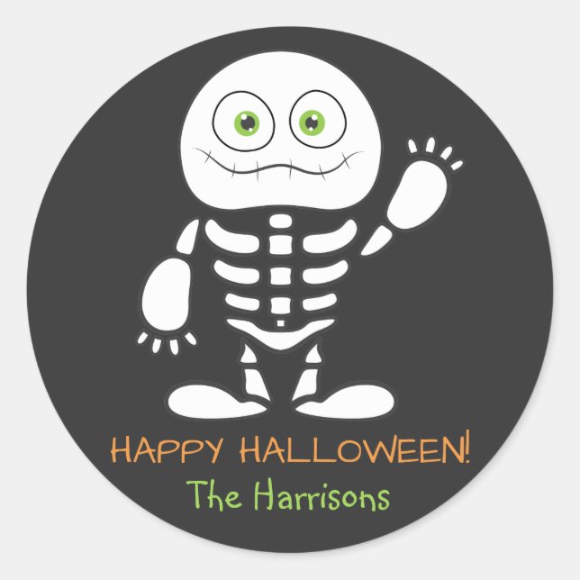 Cute Little Skeleton Personalised Sticker (Front)