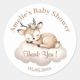 Cute Little Sleeping Deer Baby Shower Thank You Classic Round Sticker