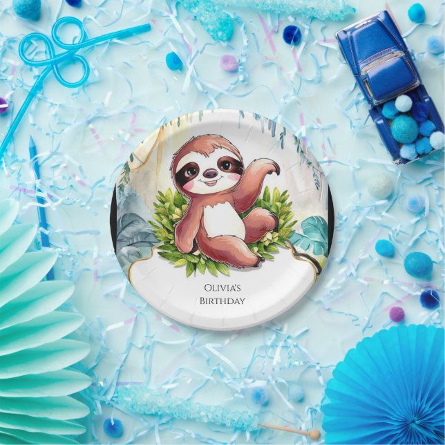 Cute Little Sloth Birthday Paper Plate (Party)