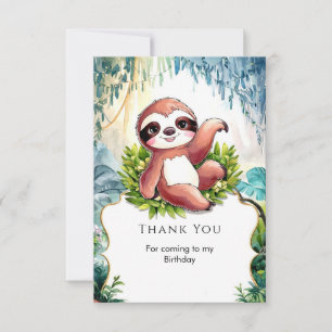 Cute Little Sloth Birthday Thank You Card