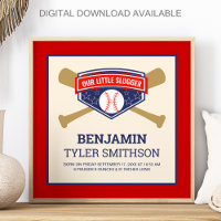 Cute Little Slugger Baseball Baby Birth Stats