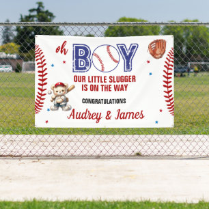 Cute Little Slugger Boy Baby Shower Banner