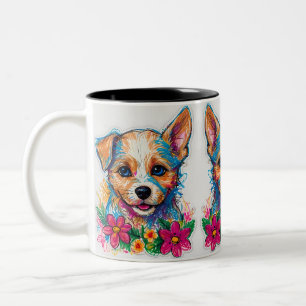 Cute Little Small Puppy Dog Pencil Art  Two-Tone Coffee Mug