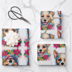 Cute Little Small Puppy Dog Pencil Art Wrapping Paper Sheet