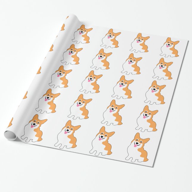 Cute Little Smiling Corgi Puppy Wrapping Paper (Unrolled)
