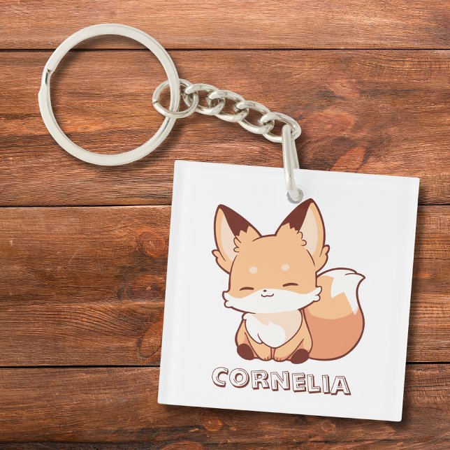 Cute Little Smiling Fox Personalized Name  Key Ring (Creator Uploaded)