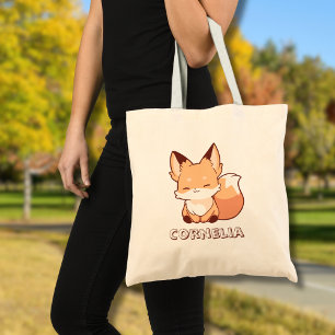 Cute Little Smiling Fox Personalized Name  Tote Bag
